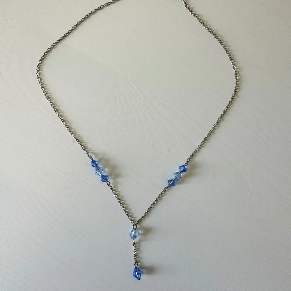 Vintage Blue Beaded Necklace Silver Fairycore